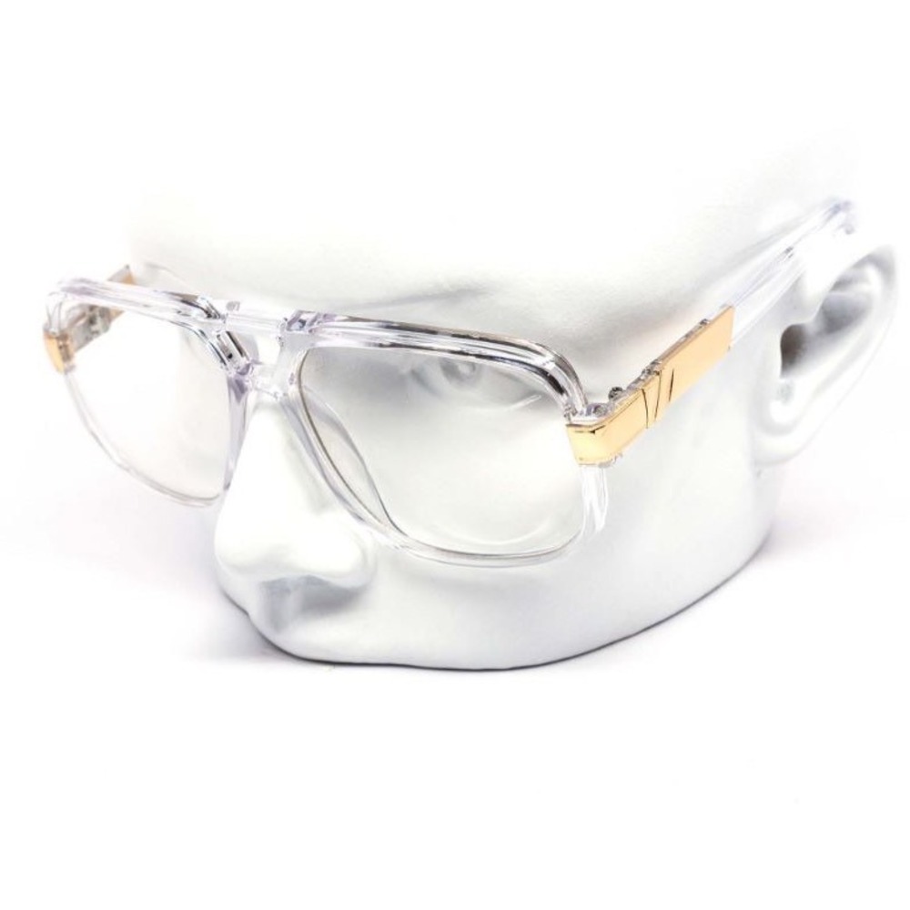 Mens Clear Lens Frame Glasses Gold Streetwear Rapper Square Retro Hip Hop Frames